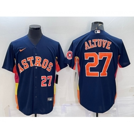 Men's Houston Astros #27 Jose Altuve Number Navy Blue With Patch Stitched MLB Cool Base Nike Jersey - Ujersey