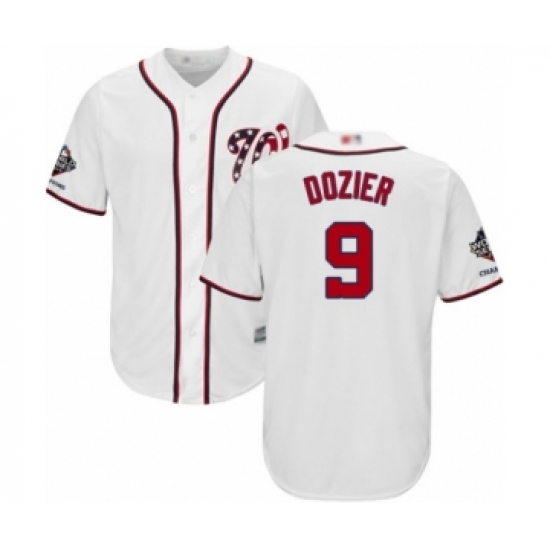 Youth Washington Nationals #9 Brian Dozier Authentic White Home Cool Base 2019 World Series Champions Baseball Jersey - Ujersey
