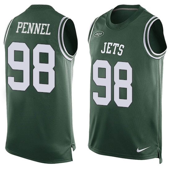 Men's Nike New York Jets #98 Mike Pennel Limited Green Player Name & Number Tank Top NFL Jersey - Ujersey