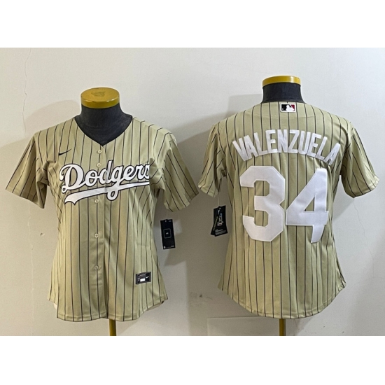 Women's Los Angeles Dodgers #34 Fernando Valenzuela Authentic Collection Stitched MLB Jersey