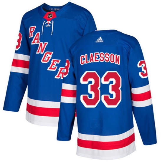Men's Adidas New York Rangers #33 Fredrik Claesson Premier Royal Blue Home NHL Jersey - Ujersey