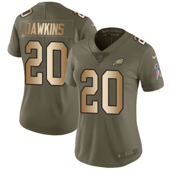 Women's Nike Philadelphia Eagles #20 Brian Dawkins Limited Olive/Gold 2017 Salute to Service NFL Jersey - Ujersey