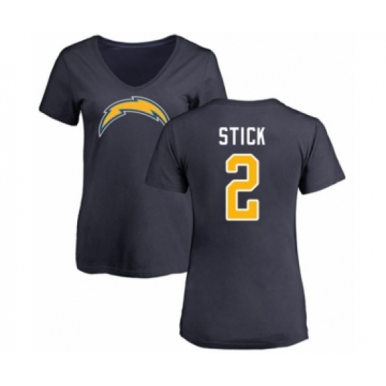 Football Women's Los Angeles Chargers #2 Easton Stick Navy Blue Name & Number Logo T-Shirt - Ujersey NHL