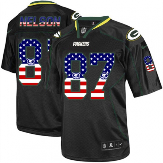 Men's Nike Green Bay Packers #87 Jordy Nelson Elite Black USA Flag Fashion NFL Jersey - Ujersey