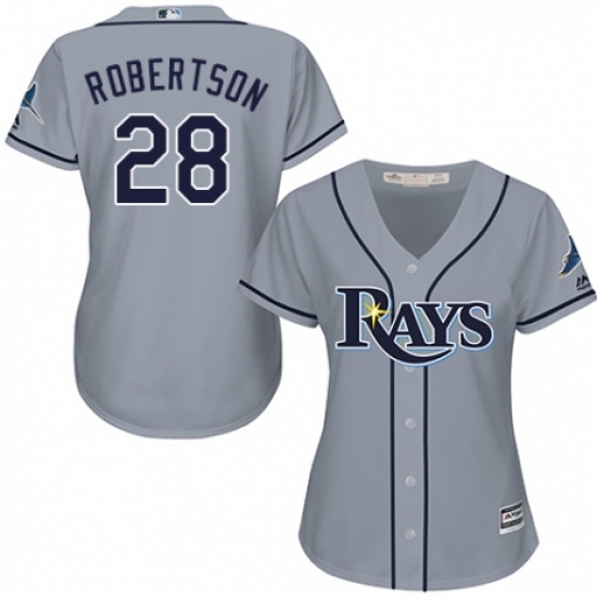 Women's Majestic Tampa Bay Rays #28 Daniel Robertson Authentic Grey Road Cool Base MLB Jersey - Ujersey