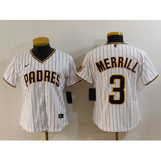 Women's San Diego Padres #3 Jackson Merrill White Cool Base Stitched Jersey - Ujersey