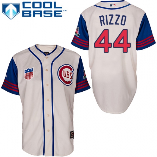 Men's Majestic Chicago Cubs #44 Anthony Rizzo Authentic Cream/Blue 1942 Turn Back The Clock MLB Jersey - Ujersey