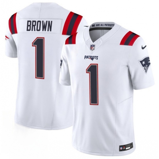 Men's New England Patriots #1 A.J. Brown White 2026 F.U.S.E. Vapor Limited Football Stitched Jersey - Ujersey
