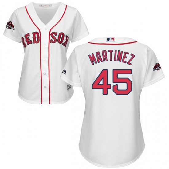 Women's Majestic Boston Red Sox #45 Pedro Martinez Authentic White Home 2018 World Series Champions MLB Jersey - Ujersey