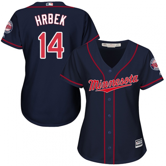 Women's Majestic Minnesota Twins #14 Kent Hrbek Authentic Navy Blue Alternate Road Cool Base MLB Jersey