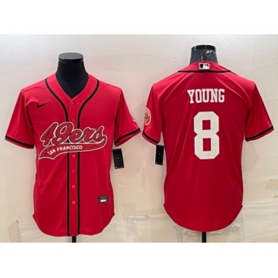 Men's San Francisco 49ers #8 Steve Young Red With Patch Cool Base Stitched Baseball Jersey - Ujersey