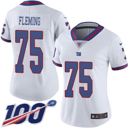 Women's New York Giants #75 Cameron Fleming White Stitched Limited Rush 100th Season Jersey - Ujersey