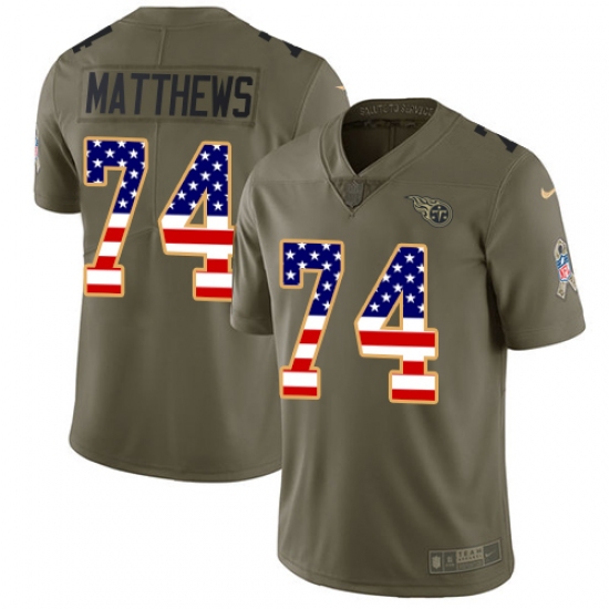 Youth Nike Tennessee Titans #74 Bruce Matthews Limited Olive/USA Flag 2017 Salute to Service NFL Jersey - Ujersey