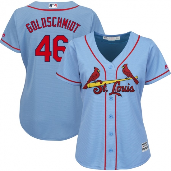 Women's St. Louis Cardinals #46 Paul Goldschmidt Majestic Horizon Blue Cool Base Player Jersey - Ujersey