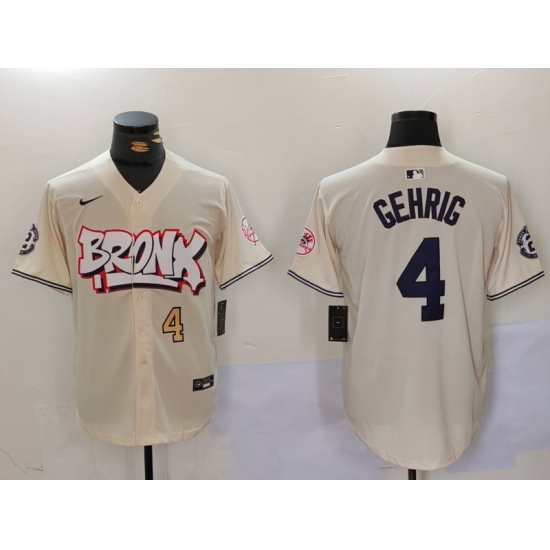 Men's New York Yankees #4 Lou Gehrig Cream Limited Stitched Baseball Jerseys - Ujersey