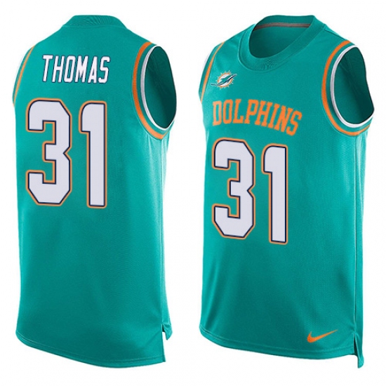Men's Nike Miami Dolphins #31 Michael Thomas Limited Aqua Green Player Name & Number Tank Top NFL Jersey - Ujersey