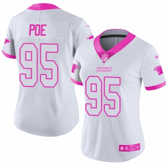 Women's Nike Carolina Panthers #95 Dontari Poe Limited White/Pink Rush Fashion NFL Jersey - Ujersey