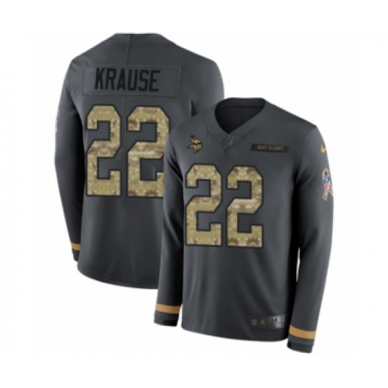 Men's Nike Minnesota Vikings #22 Paul Krause Limited Black Salute to Service Therma Long Sleeve NFL Jersey - Ujersey