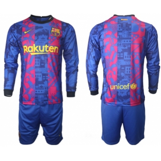 Men 2021-2022 Club Barcelona Second away blue Long Sleeve blank Soccer Jersey