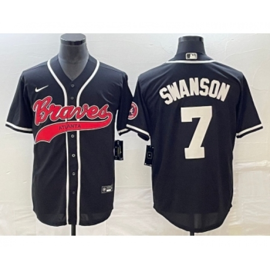 Men's Atlanta Braves #7 Dansby Swanson Black Cool Base Stitched Baseball Jersey1 - Ujersey