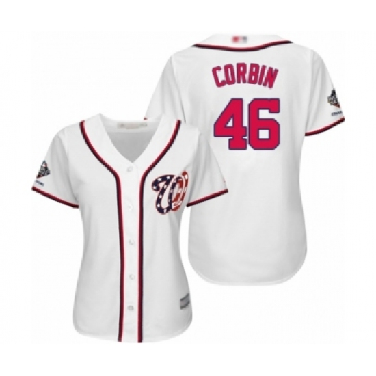 Women's Washington Nationals #46 Patrick Corbin Authentic White Home Cool Base 2019 World Series Champions Baseball Jersey - Ujersey