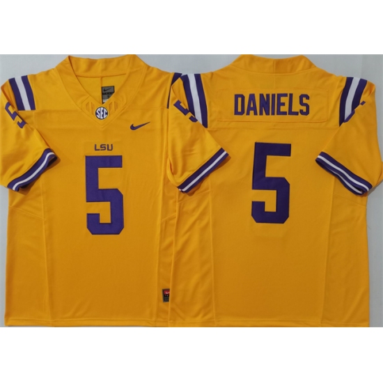 Men's LSU Tigers #5 Jayden Daniels Yellow F.U.S.E. Stitched Jersey - Ujersey