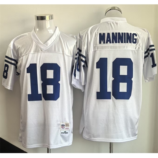Men's Indianapolis Colts #18 Peyton Manning White Throwback Stitched Football Jersey - Ujersey