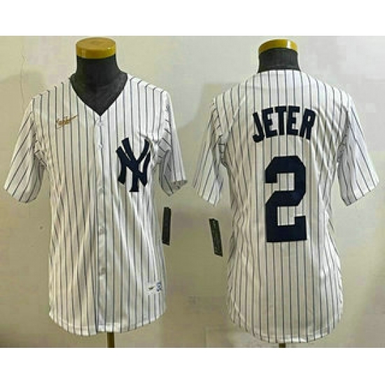 Youth New York Yankees #2 Derek Jeter White Throwback Stitched Cool Base Nike Jersey - Ujersey