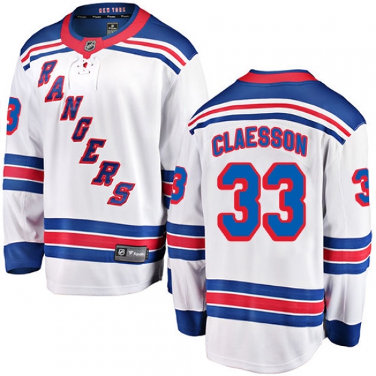 Men's New York Rangers #33 Fredrik Claesson Fanatics Branded White Away Breakaway NHL Jersey - Ujersey