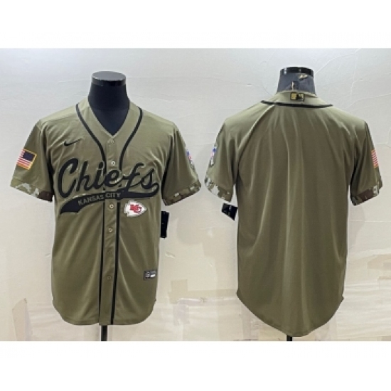 Men's Kansas City Chiefs Blank Olive Salute to Service Cool Base Stitched Baseball Jersey - Ujersey