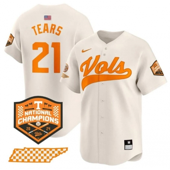 Men's Tennessee Volunteers #21 Kavares Tears Cream 2024 Champions Vapor Limited Stitched Jersey - Ujersey