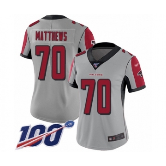 Women's Atlanta Falcons #70 Jake Matthews Limited Silver Inverted Legend 100th Season Football Jersey - Ujersey