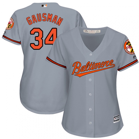Women's Majestic Baltimore Orioles #34 Kevin Gausman Replica Grey Road Cool Base MLB Jersey - Ujersey