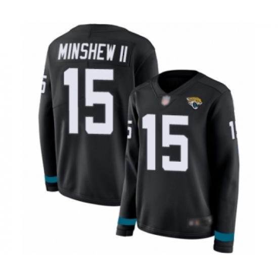 Women's Jacksonville Jaguars #15 Gardner Minshew II Limited Black Therma Long Sleeve Football Jersey - Ujersey