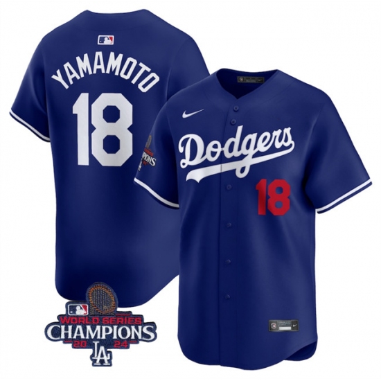 Men's Los Angeles Dodgers #18 Yoshinobu Yamamoto Royal 2024 World Series Champions Alternate Limited Stitched Baseball Jersey - Ujersey