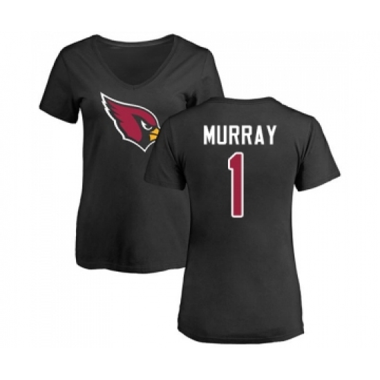 Football Women's Arizona Cardinals #1 Kyler Murray Black Name & Number Logo T-Shirt - Ujersey