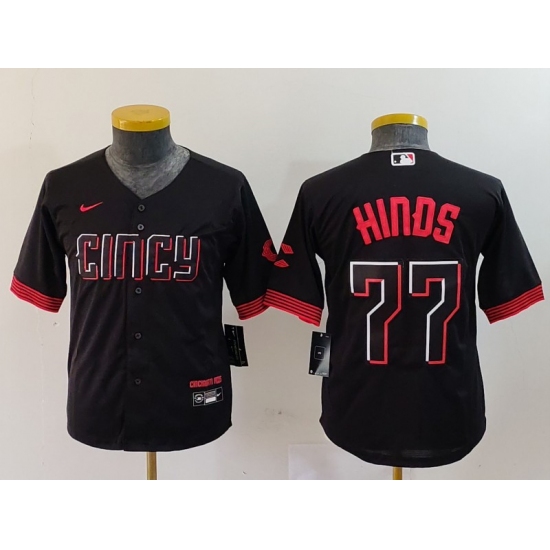 Youth Cincinnati Reds #77 Rece Hinds Black 2023 City Connect Cool Base Stitched Jersey - Ujersey