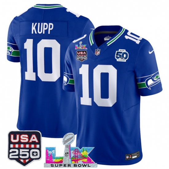 Men's Seattle Seahawks #10 Cooper Kupp Royal 2025 F.U.S.E. Super Bowl LX And 50th Season Vapor Throwback Limited Football Stitched Jersey - Ujersey