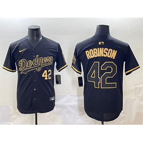 Men's Los Angeles Dodgers #42 Jackie Robinson Black Gold Limited Stitched Jersey - Ujersey