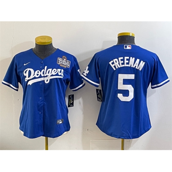 Women's Los Angeles Dodgers #5 Freddie Freeman Royal 2024 World Series Cool Base Stitched Baseball Jersey(Run Small) - Ujersey