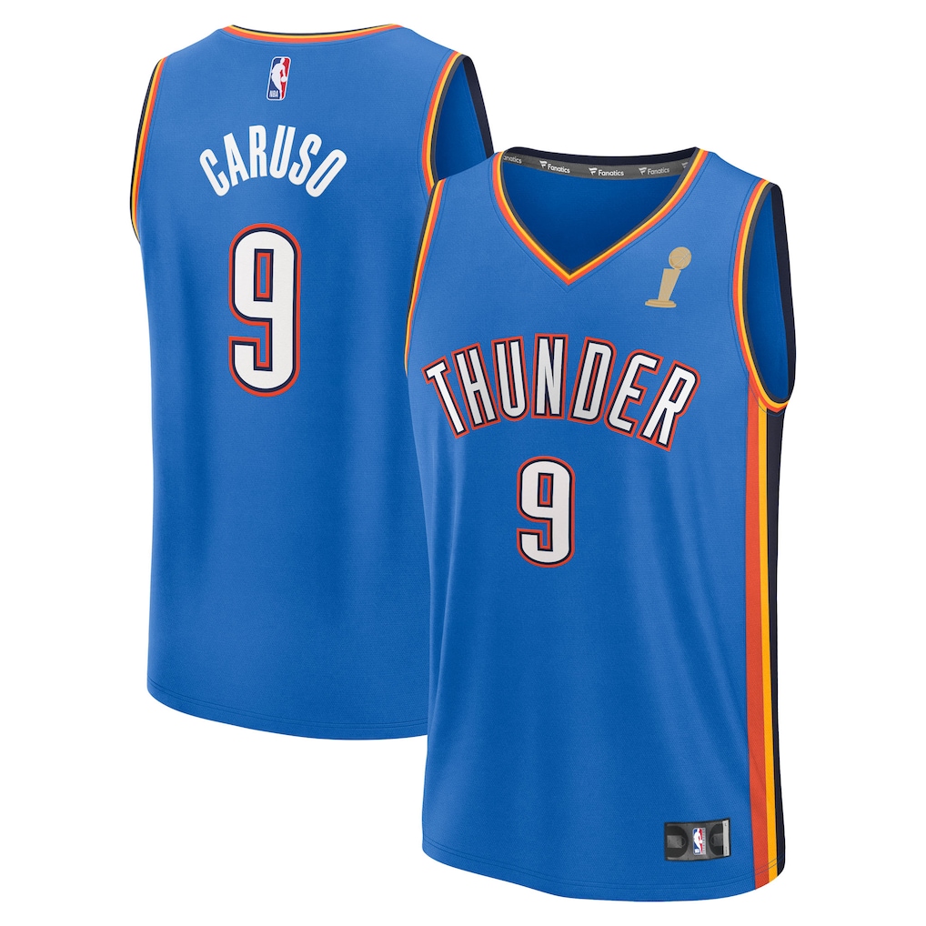 Youth Oklahoma City Thunder Alex Caruso Fanatics Blue 2025 NBA Finals Champions Fast Break Replica Player Jersey - Icon Edition - Vujersey Los Angeles Rams