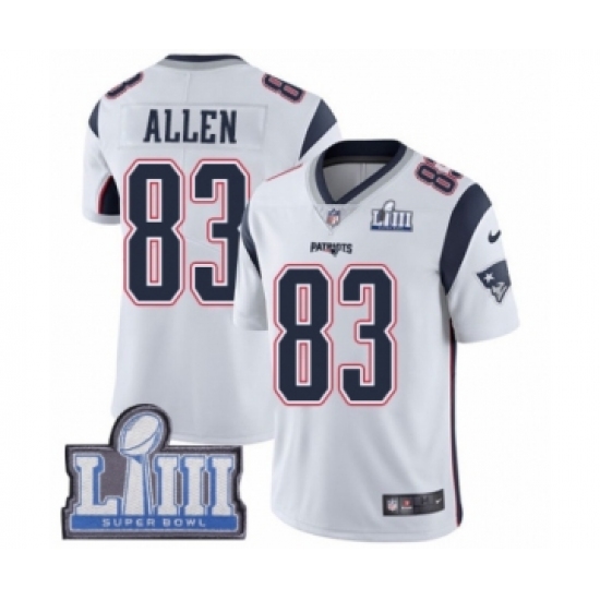 Men's Nike New England Patriots #83 Dwayne Allen White Vapor Untouchable Limited Player Super Bowl LIII Bound NFL Jersey - Ujersey