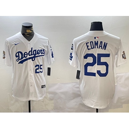 Men's Los Angeles Dodgers #25 Tommy Edman White 2024 World Series With Fernando Memorial Home Limited Stitched Baseball Jersey - Ujersey