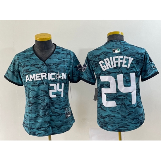 Youth Seattle Mariners #24 Ken Griffey Number Teal 2023 All Star Cool Base Stitched Jersey - Ujersey