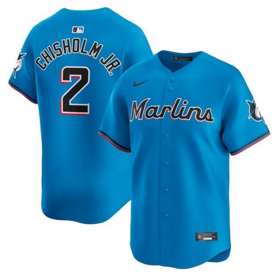 Men's Miami Marlins #2 Jazz Chisholm Jr. Blue Limited Stitched Baseball Jersey
