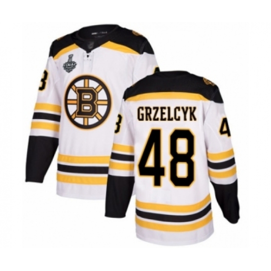 Men's Boston Bruins #48 Matt Grzelcyk Authentic White Away 2019 Stanley Cup Final Bound Hockey Jersey - Ujersey