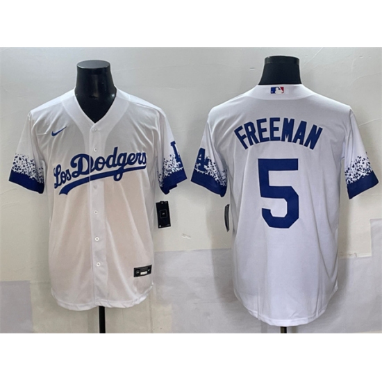 Men's Los Angeles Dodgers #5 Freddie Freeman White City Connect Cool Base Stitched Jersey - Ujersey