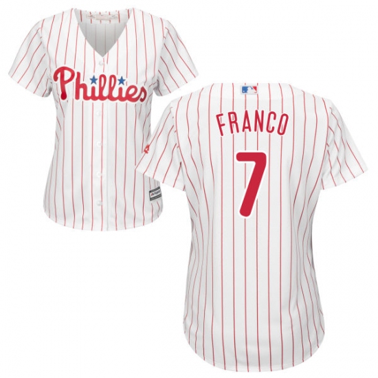 Women's Majestic Philadelphia Phillies #7 Maikel Franco Authentic White/Red Strip Home Cool Base MLB Jersey - Ujersey