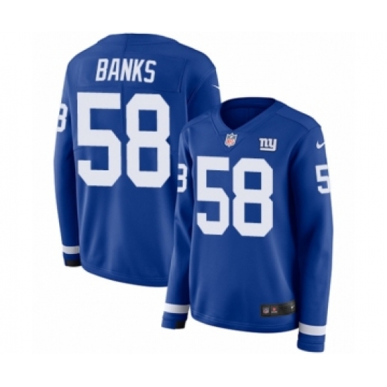 Women's Nike New York Giants #58 Carl Banks Limited Royal Blue Therma Long Sleeve NFL Jersey - Ujersey