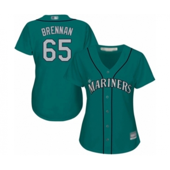 Women's Seattle Mariners #65 Brandon Brennan Authentic Teal Green Alternate Cool Base Baseball Player Jersey - Ujersey